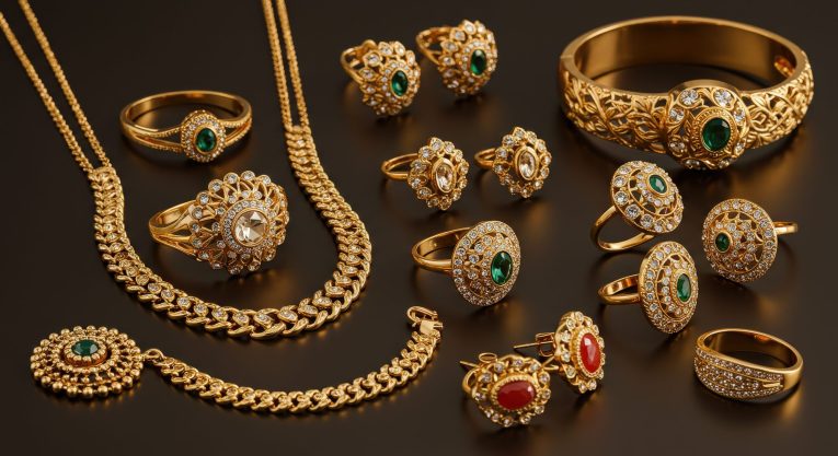 vecteezy a collection of shining gold jewelry pieces with detailed 57123500
